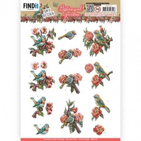 (SB10732)3D Push Out - Amy Design - Botanical Garden - Colorful Birds