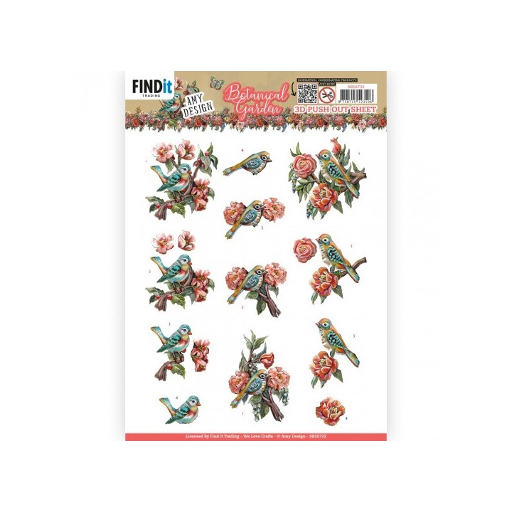(SB10732)3D Push Out - Amy Design - Botanical Garden - Colorful Birds