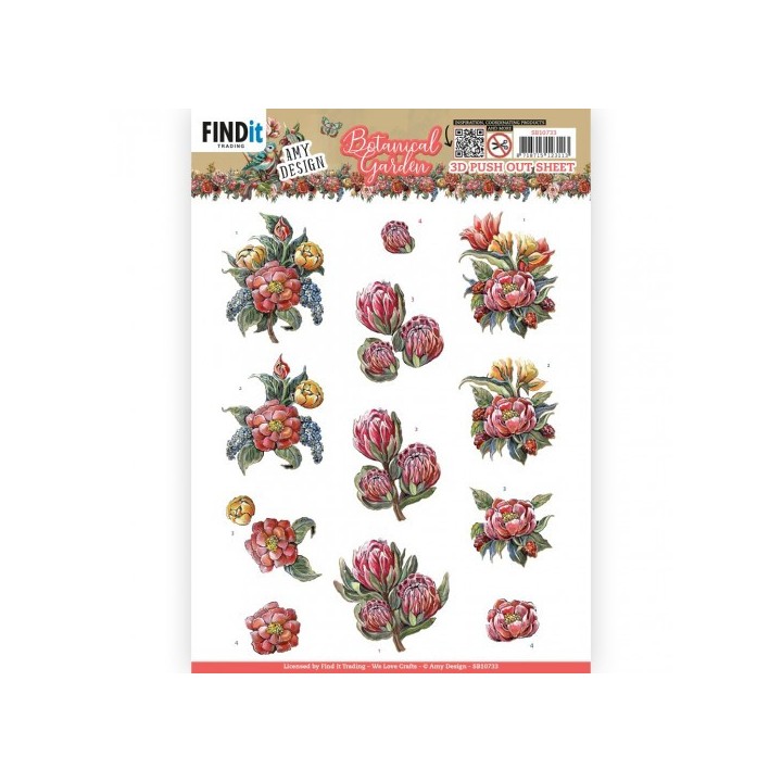 (SB10733)3D Push Out - Amy Design - Botanical Garden - Red Protea