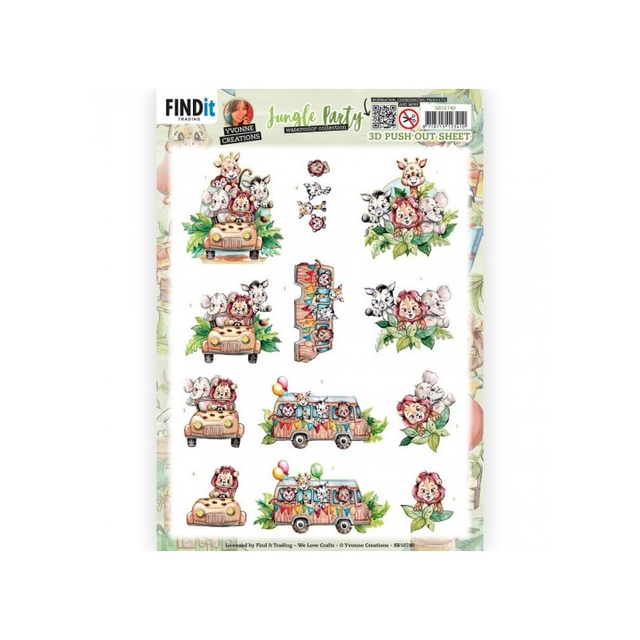 (SB10740)3D Push Out - Yvonne Creations - Jungle Party - Jeep