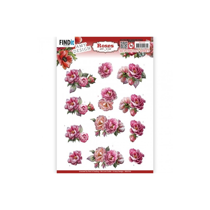 (SB10743)3D Push Out - Amy Design - Roses Are Red - Peonies