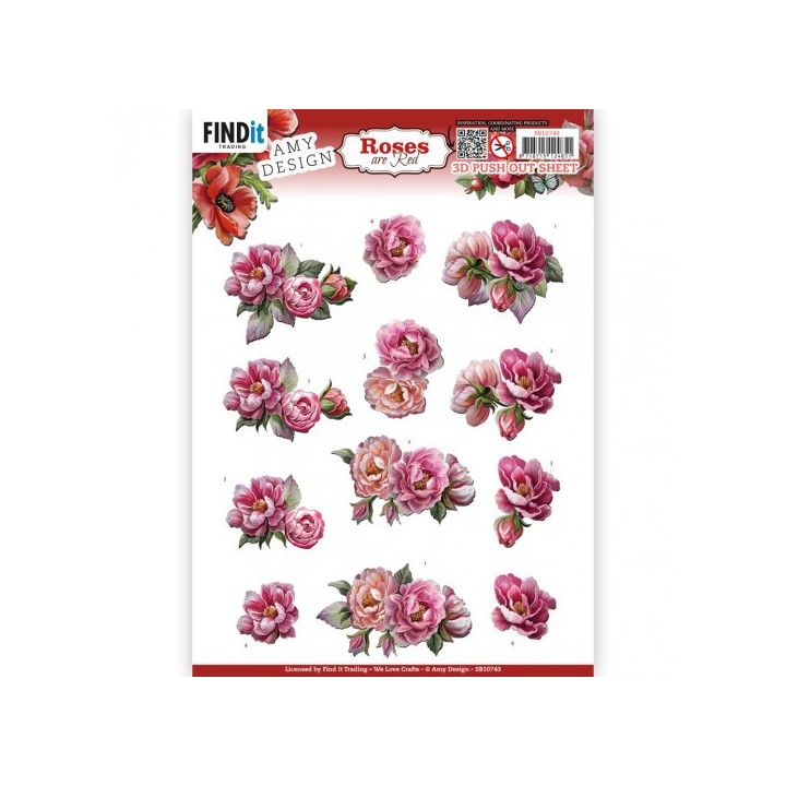 (SB10743)3D Push Out - Amy Design - Roses Are Red - Peonies