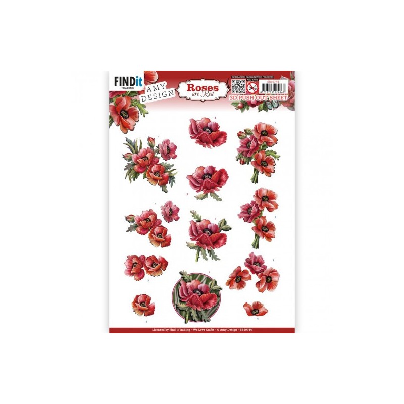 (SB10744)3D Push Out - Amy Design - Roses Are Red - Poppies