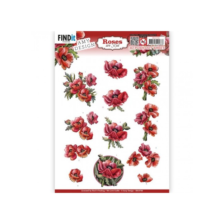 (SB10744)3D Push Out - Amy Design - Roses Are Red - Poppies