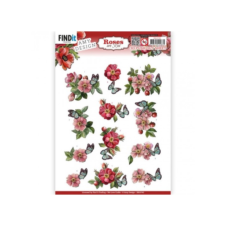 (SB10745)3D Push Out - Amy Design - Roses Are Red - Rose-hip