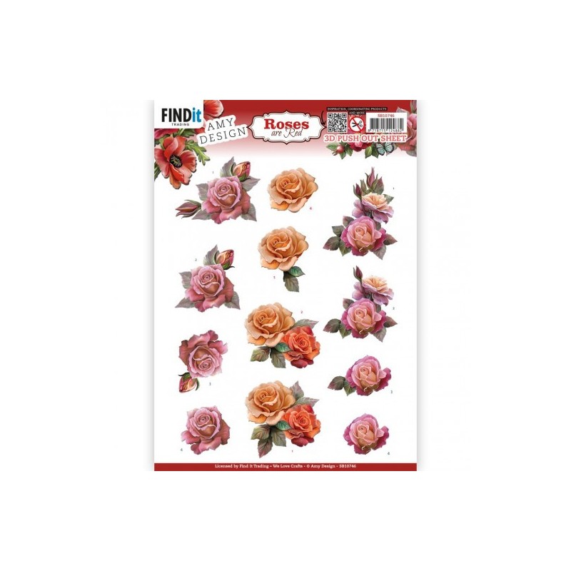 (SB10746)3D Push Out - Amy Design - Roses Are Red - Pink Roses