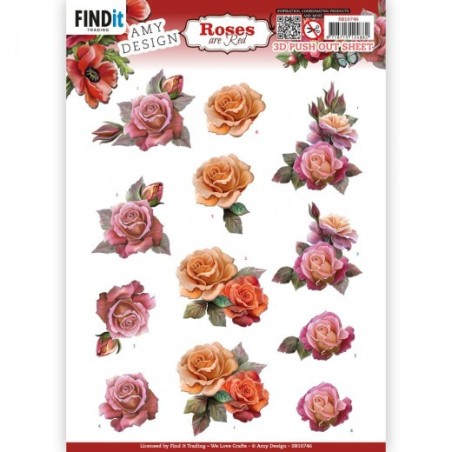 (SB10746)3D Push Out - Amy Design - Roses Are Red - Pink Roses