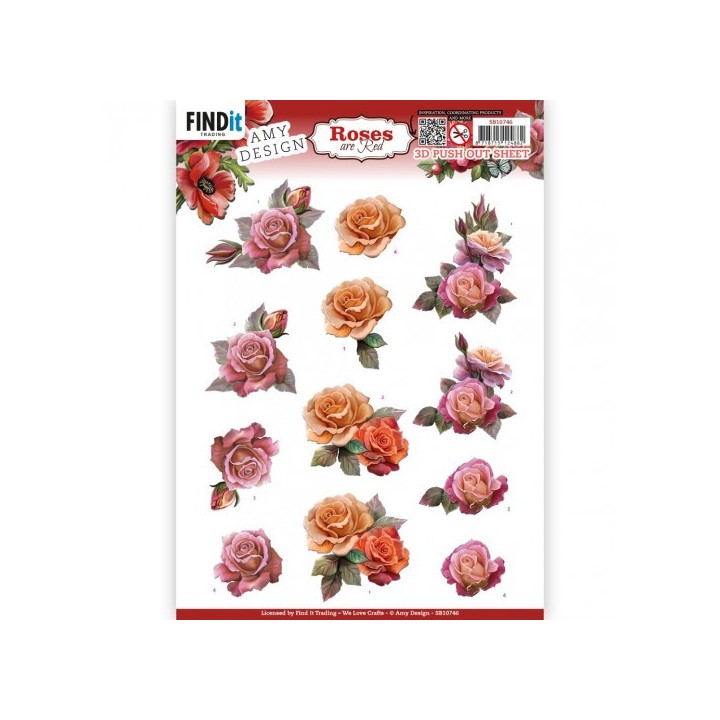 (SB10746)3D Push Out - Amy Design - Roses Are Red - Pink Roses