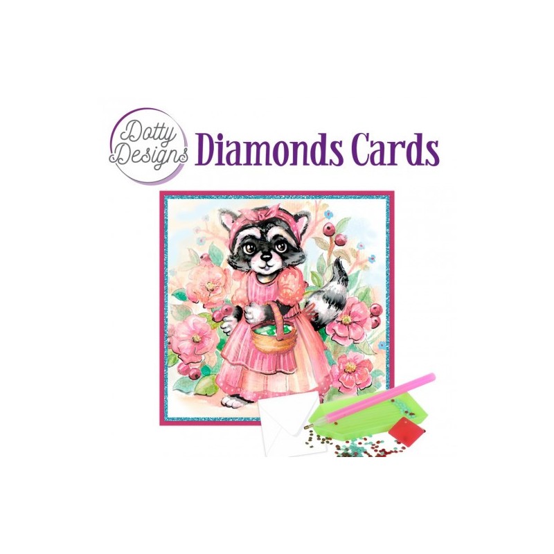 (DDDC1119)Dotty Designs Diamond aCards - Raccoon in dress