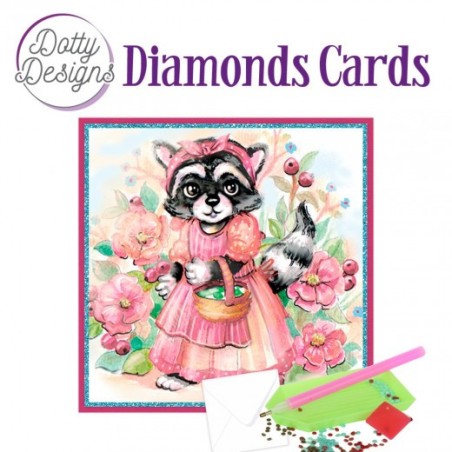 (DDDC1119)Dotty Designs Diamond aCards - Raccoon in dress