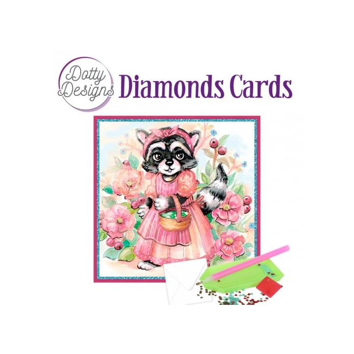 (DDDC1119)Dotty Designs Diamond aCards - Raccoon in dress