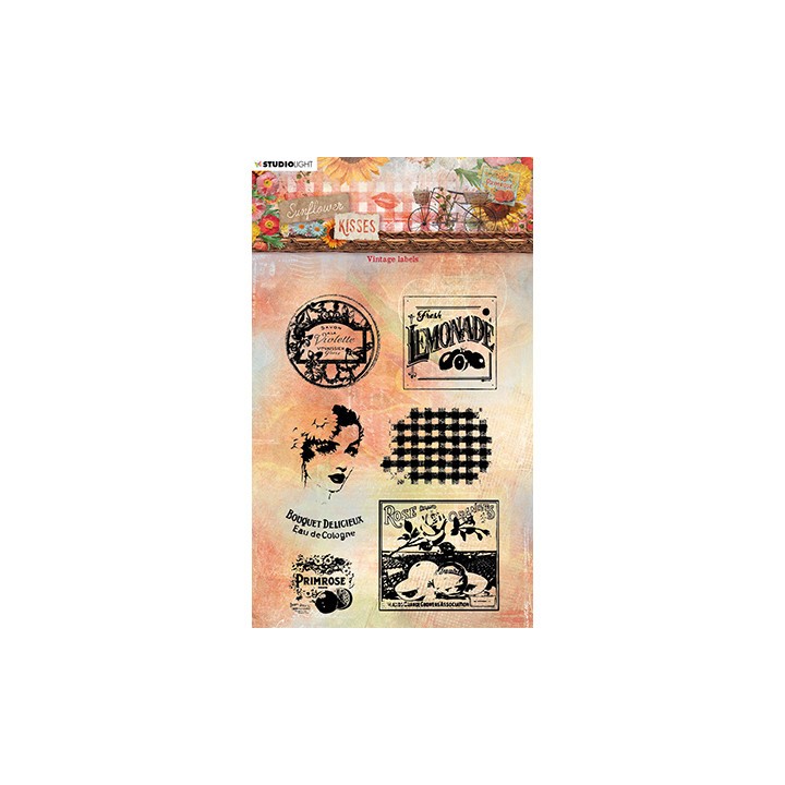 (SL-SK-STAMP440)Studio light Clear stamp Vintage labels Sunflower Kisses nr.440