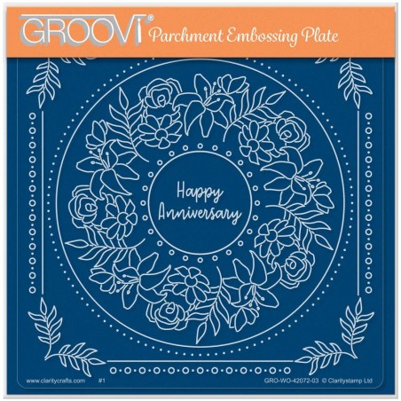 (GRO-WO-42072-03)Groovi Plate A5 HAPPY ANNIVERSARY ROUND FLORAL FRAME