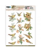 (SB10749)3D Push Out - Jeanine's Art - Vintage Birds - Wooden Bird House