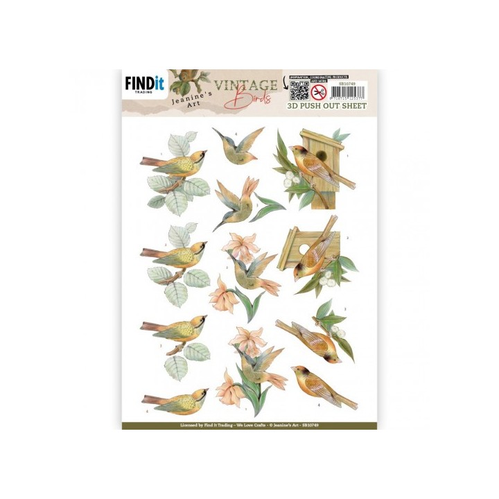 (SB10749)3D Push Out - Jeanine's Art - Vintage Birds - Wooden Bird House