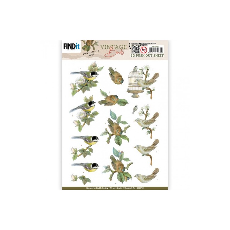 (SB10750)3D Push Out - Jeanine's Art - Vintage Birds - Birdcage