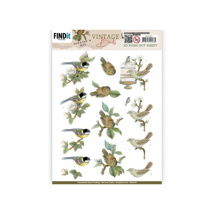 (SB10750)3D Push Out - Jeanine's Art - Vintage Birds - Birdcage
