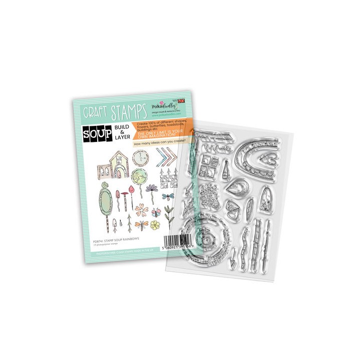 (PD8741)Polkadoodles Stamp Soup Build & Layer Rainbows Craft Stamps (19pcs)