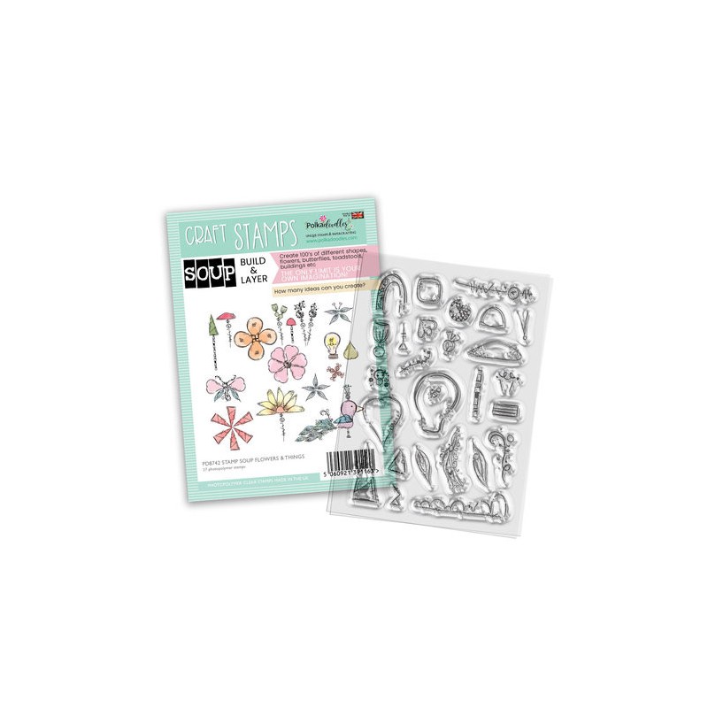 (PD8742)Polkadoodles Stamp Soup Build & Layer Flowers and Things Craft Stamps (27pcs)