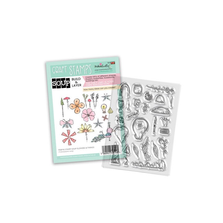 (PD8742)Polkadoodles Stamp Soup Build & Layer Flowers and Things Craft Stamps (27pcs)