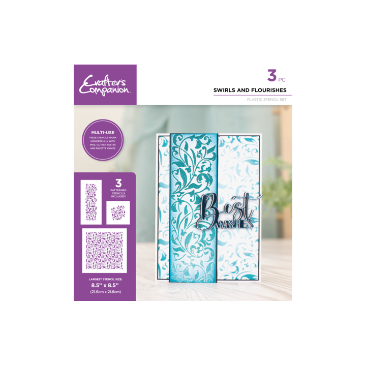 (CC-STEN-SWFLOUR)Crafter's Companion Swirls and Flourishes Multi-Use Stencil Set (3pcs)