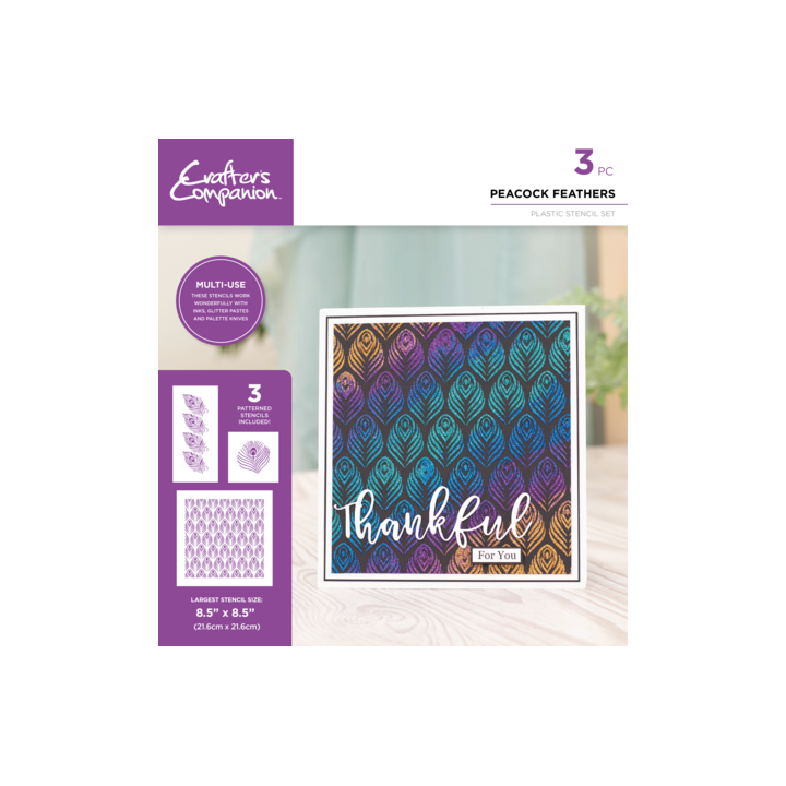 (CC-STEN-PEAFEAT)Crafter's Companion Peacock Feathers Multi-Use Stencil Set (3pcs)