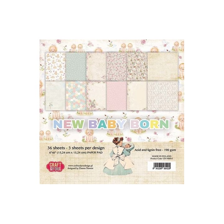 (CPB-NBB15)Craft and You design New Baby Born 6x6 Inch Paper Set 190gsm (36sheets)