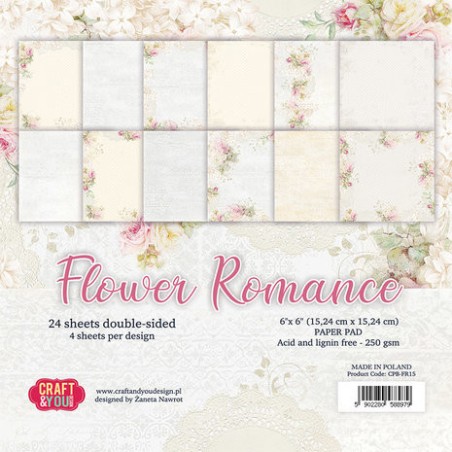 (CPB-FR15)Craft and You design Flower Romance 6x6 Inch Paper Set 250gsm (24sheets)