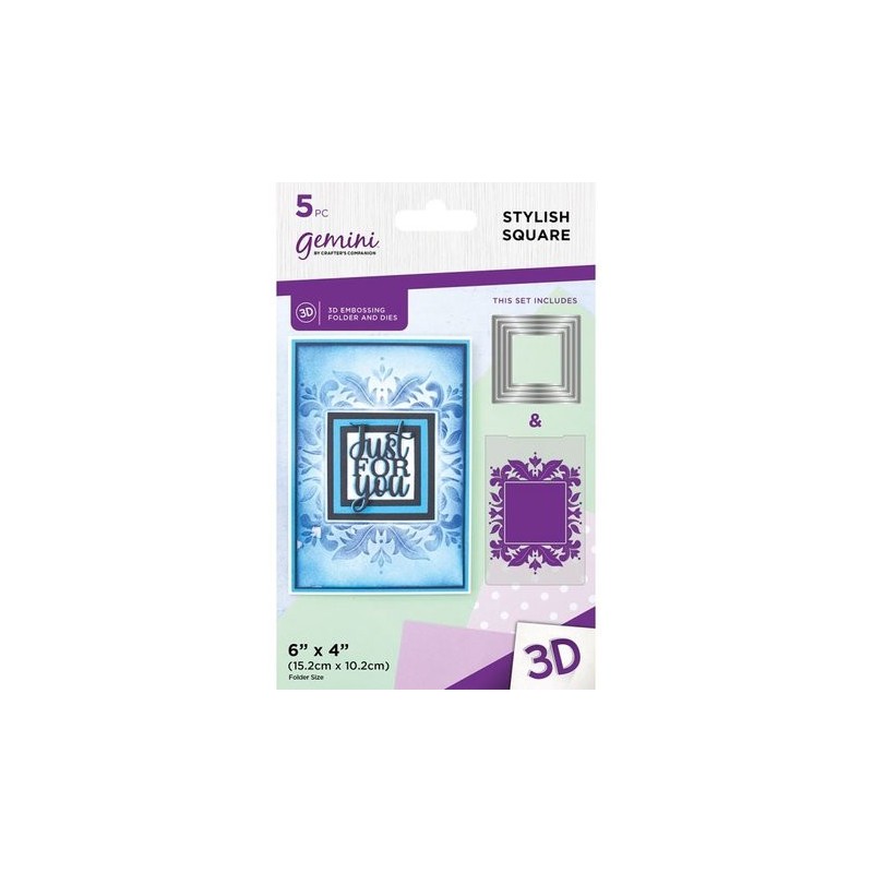 (GEM-EFD-3D-STSQ)Gemini 3D Embossing Folder and Nesting Dies Stylish Square