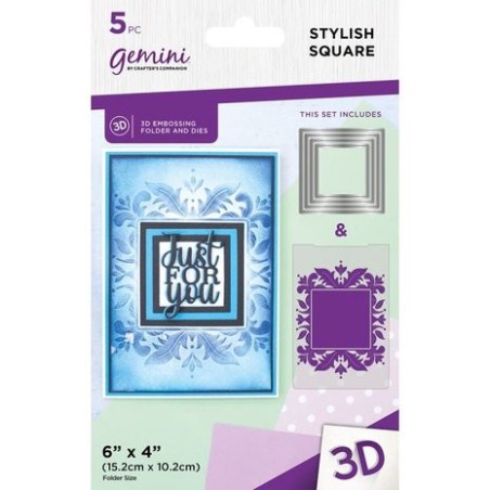 (GEM-EFD-3D-STSQ)Gemini 3D Embossing Folder and Nesting Dies Stylish Square