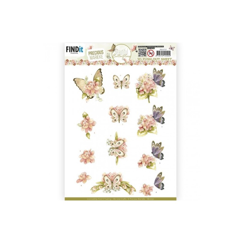 (SB10757)3D Push Out - Precious Marieke - Beautiful Butterfly - Pink