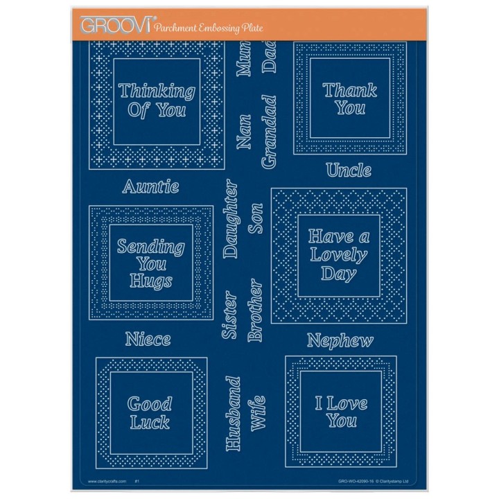 (GRO-WO-42090-16)Groovi plate A4 - DOTTED LACE FRAMES - SENTIMENTS & FAMILY