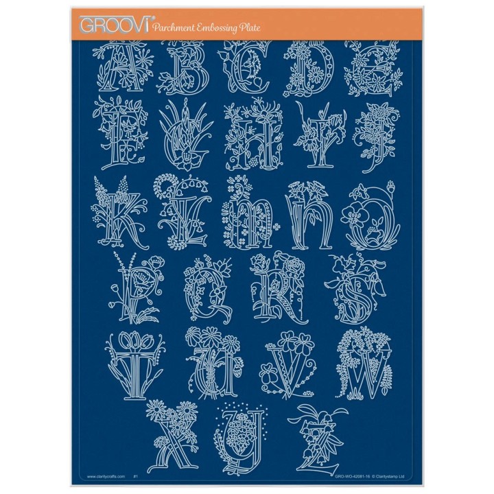 (GRO-WO-42081-16)Groovi plate A4 - BARBARA'S BIJOU FLORAL ALPHABET