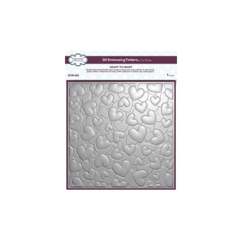 (EF3D-063)Creative Expressions Sue Wilson 3D Embossing Folder 8x8 Inch Heart To Heart