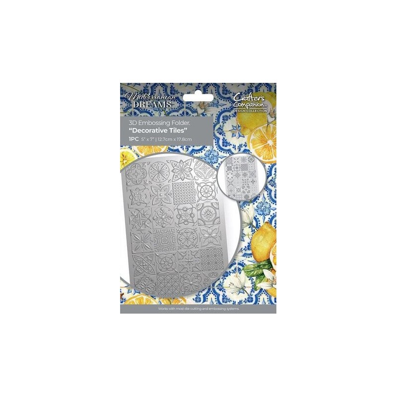 (MED-EF5-3D-DT)Crafter's Companion Mediterranean Dreams 5x7 Inch 3D Embossing Folder Decorative Tiles