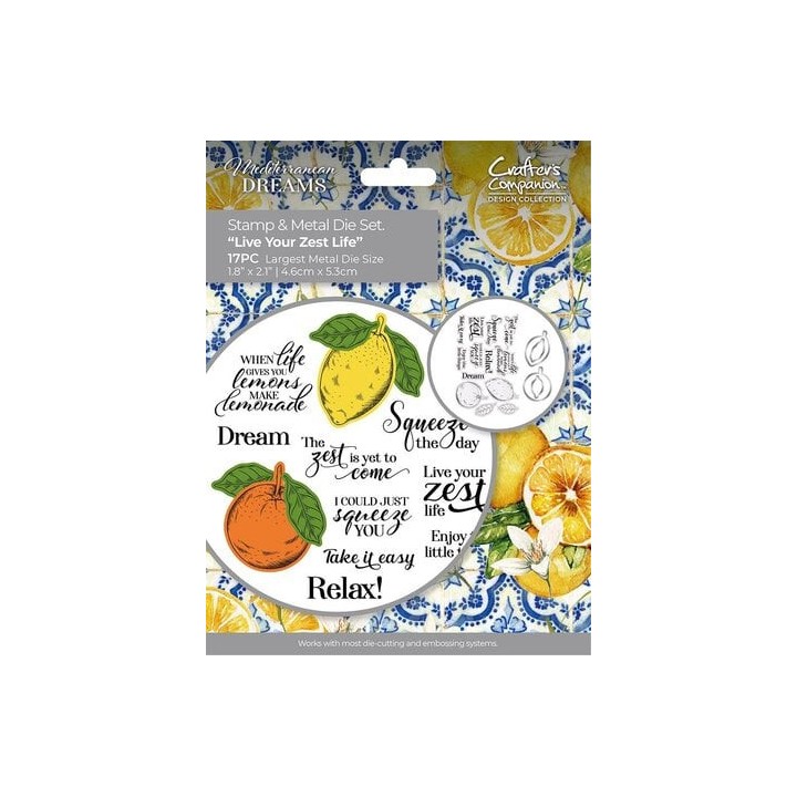 (MED-STD-LYZL)Crafter's Companion Mediterranean Dreams Stamp & Die Live Your Zest Life