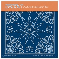 (GRO-FL-42116-01)Groovi® Baby plate A6 TINA'S STAR FLOWER & HEARTS EMBROIDERY PARCHLET