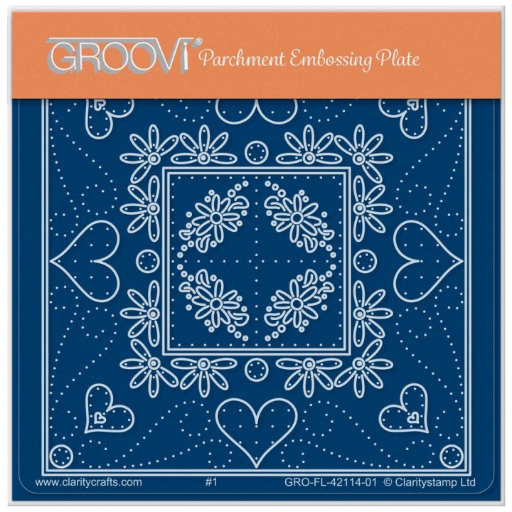 (GRO-PA-42117-01)Groovi® Baby plate A6 TINA'S HEARTS & SWIRLS EMBROIDERY PARCHLET