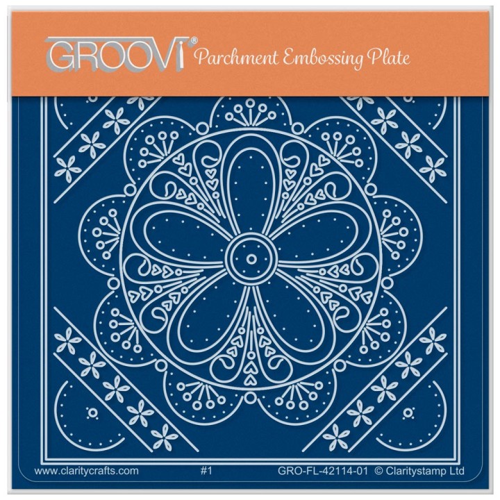 (GRO-FL-42114-01)Groovi® Baby plate A6 TINA'S BUTTERCUPS & FANS EMBROIDERY PARCHLET