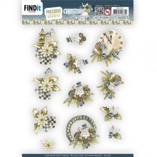 (SB10764)3D Push Out - Precious Marieke - Christmas Blues - Blue Clock