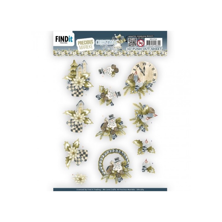 (SB10764)3D Push Out - Precious Marieke - Christmas Blues - Blue Clock