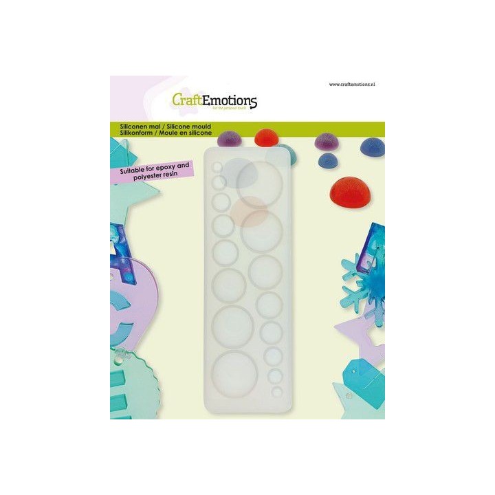(114779/0040)CraftEmotions Silicone mold flat backs - half sphere 8 sizes 4,5x13,5cm