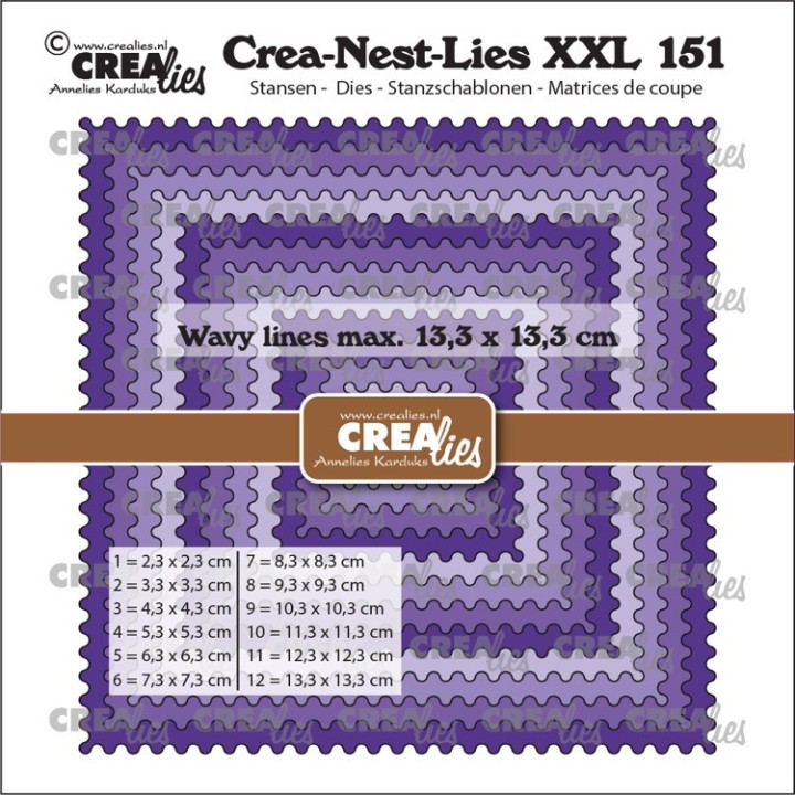 (CLNestXXL151)Crealies Crea-Nest-Lies XXL Squares with wavy lines