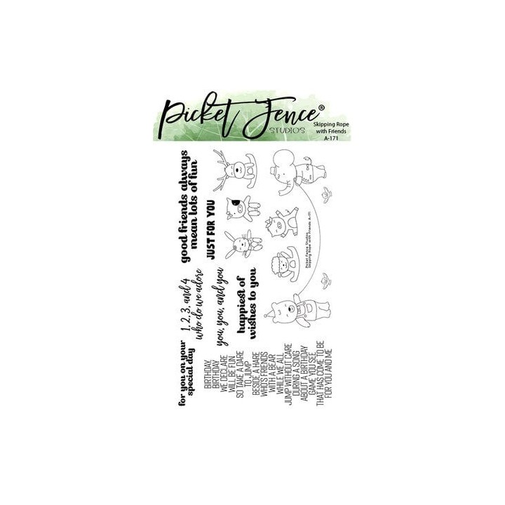 (A-171)Picket Fence Studios Skipping Rope with Friends 4x6 Inch Clear Stamps