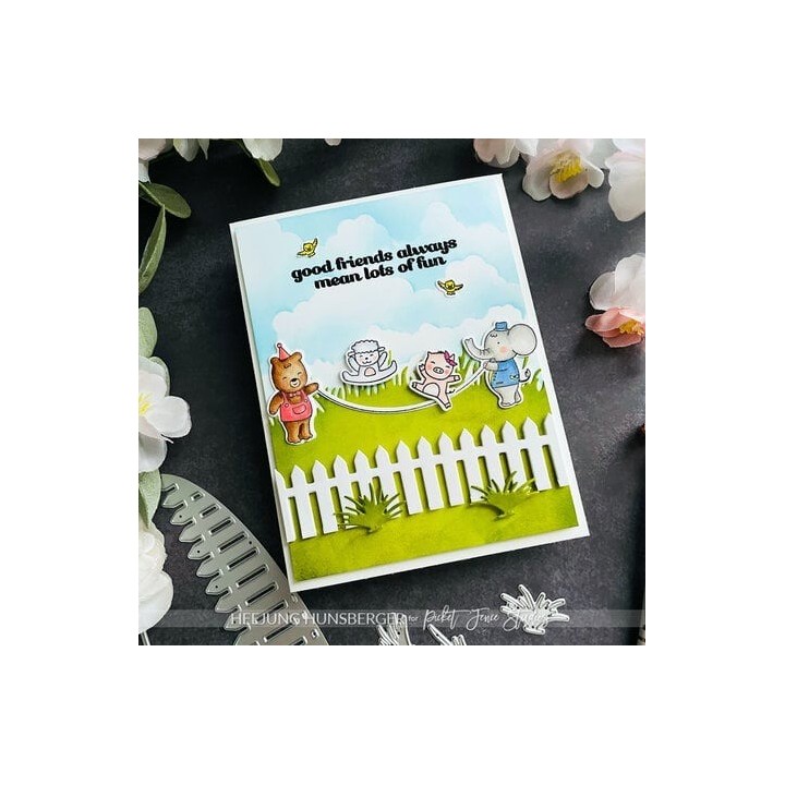 (A-171)Picket Fence Studios Skipping Rope with Friends 4x6 Inch Clear Stamps