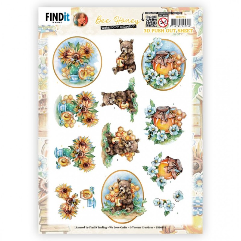 (SB10751)3D Push Out - Yvonne Creations - Bee Honey - Brown Bear