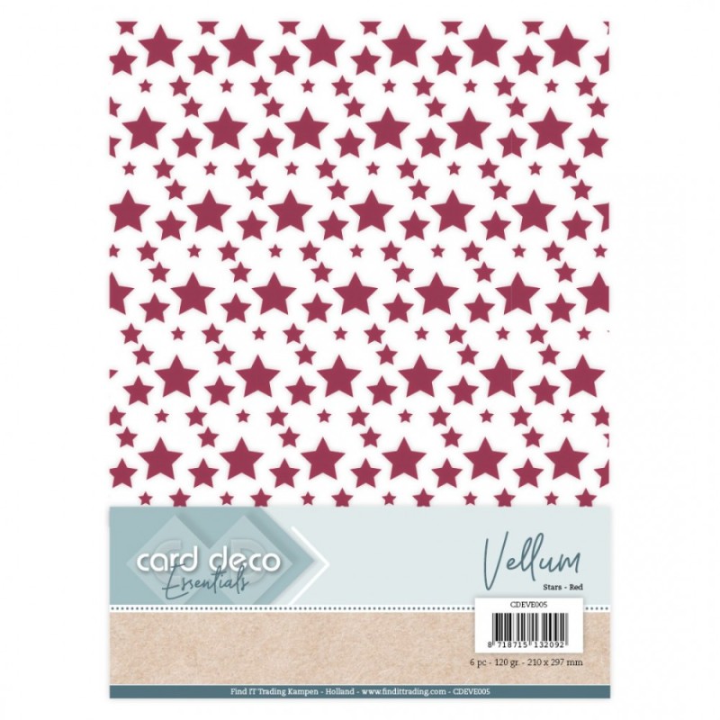 (CDEVE005)Card Deco Essentials - Vellum - Stars Red