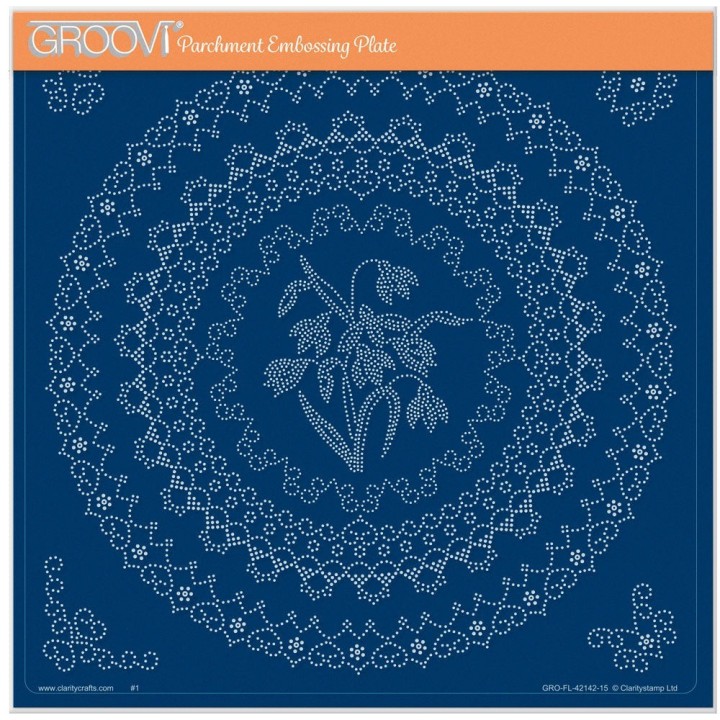 (GRO-FL-42142-15)Groovi Plate A4 LINDA'S DOTTY CROSS-STITCH SNOWDROPS LAYERING FRAME
