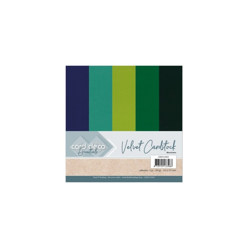 (CDEVC10002)Card Deco Essentials - Velvet, Velours, Fluweel En Zelfklevend Karton Blue/Green