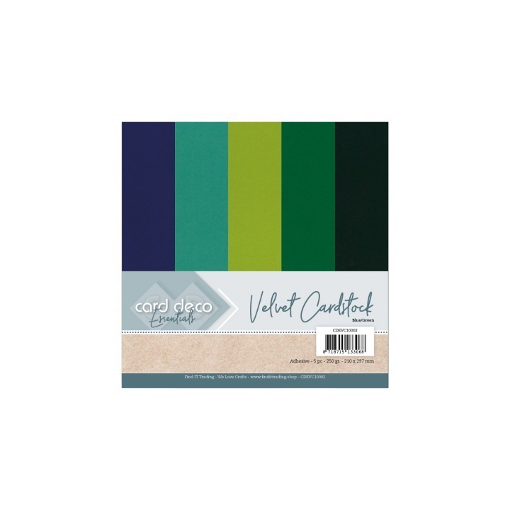 (CDEVC10002)Card Deco Essentials - Velvet, Velours, Fluweel En Zelfklevend Karton Blue/Green